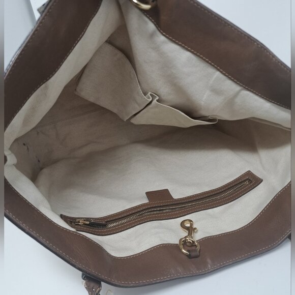 Gucci Women's Bag Tote Satchel Beige Monogram Leather Trim PVC 11.5 x 14.5 - Picture 9 of 16
